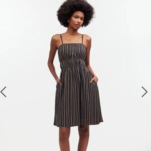 Madewell Smocked Square-Neck Mini Dress in Stripe  size 4